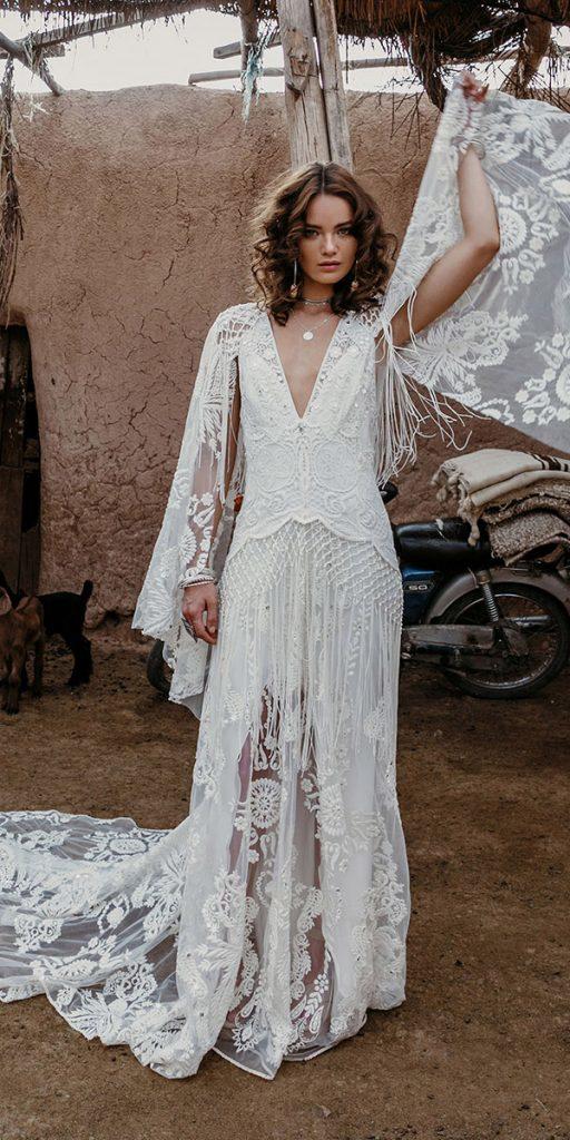 rue de seine wedding dresses boho plunging neckline with sleeves lace