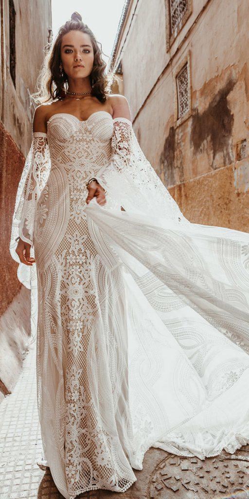 rue de seine wedding dresses boho with detached sleeves sweetheart strapless lace