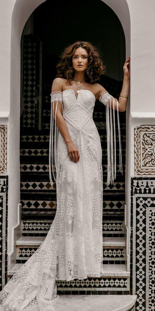 rue de seine wedding dresses sheath strapless boho lace