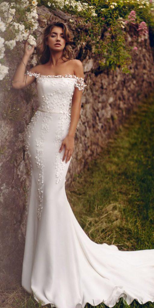 stephanie allin wedding dresses mermaid off the shoulder floral appliques satin 2019