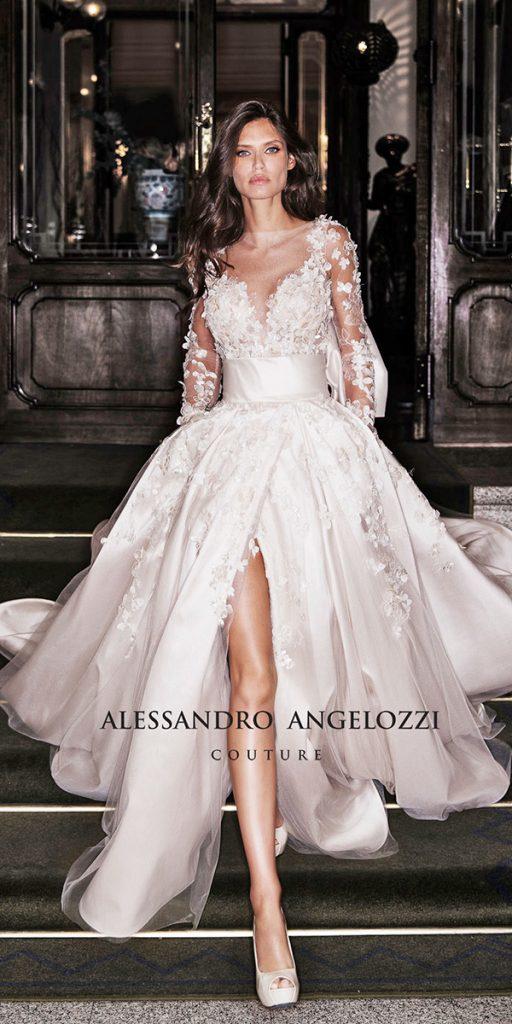 alessandro angelozzi wedding dresses ball gown with illusion long sleeves floral slit