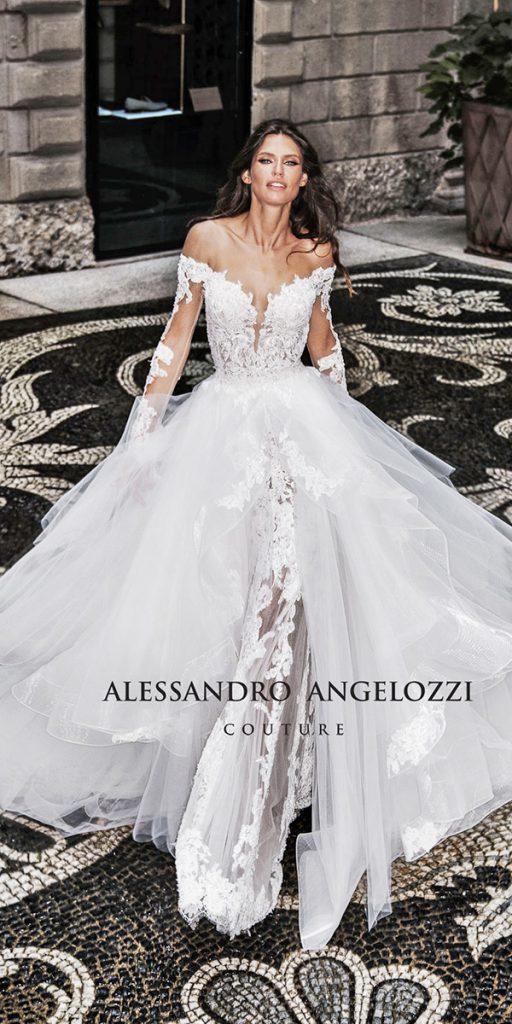 alessandro angelozzi wedding dresses with illusion long sleeves lace with overskirt
