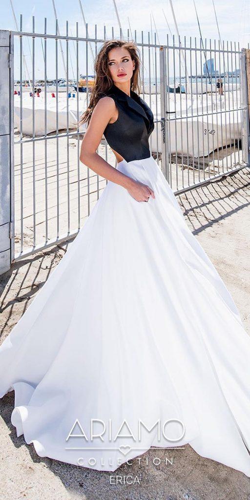 black and whiteweddingdresses a line sleeveless simple silk skirt ariamo bridal