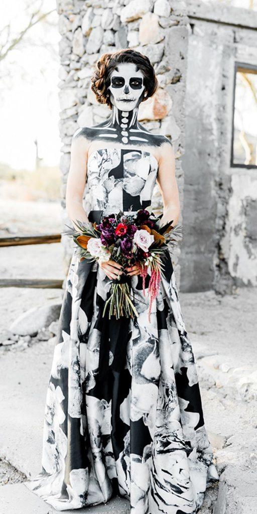 black and white wedding dresses a line straight neckline gothic ashley rae photography