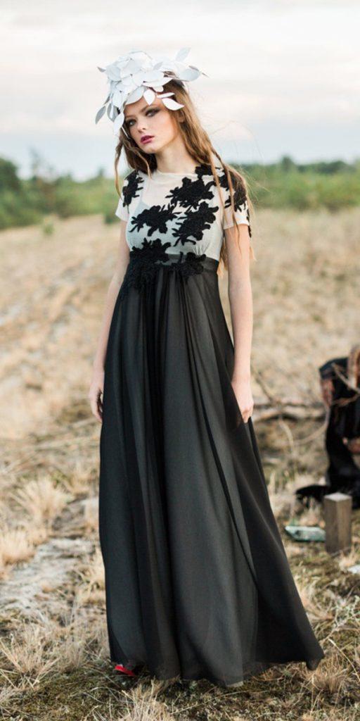 black and white wedding dresses a line white top floral