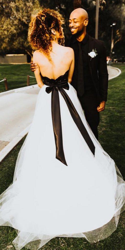  black and white wedding dresses a line with bow simple cocoevoci