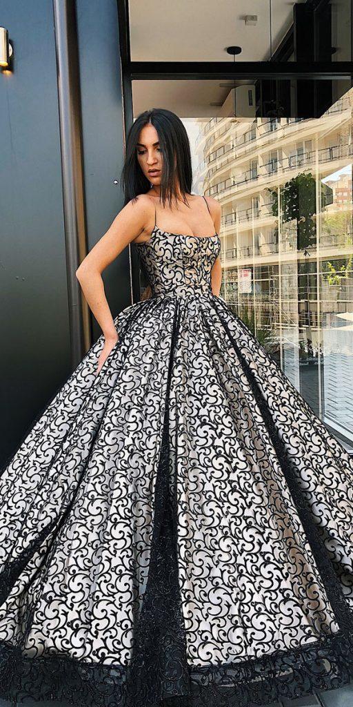 black and white wedding ball gown with spaghetti straps liastublla official