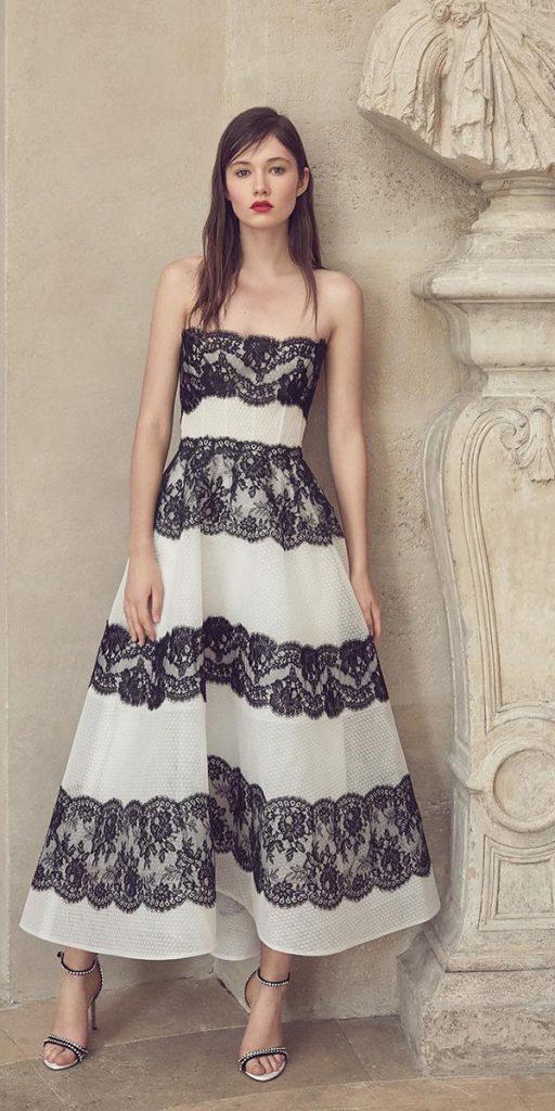 black and white wedding dresses tea length strapless monique lhuillier