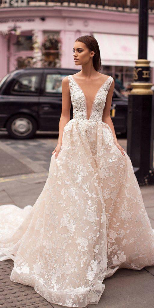 milla nova wedding dresses 2019 a line deep v neckline lace floral blush