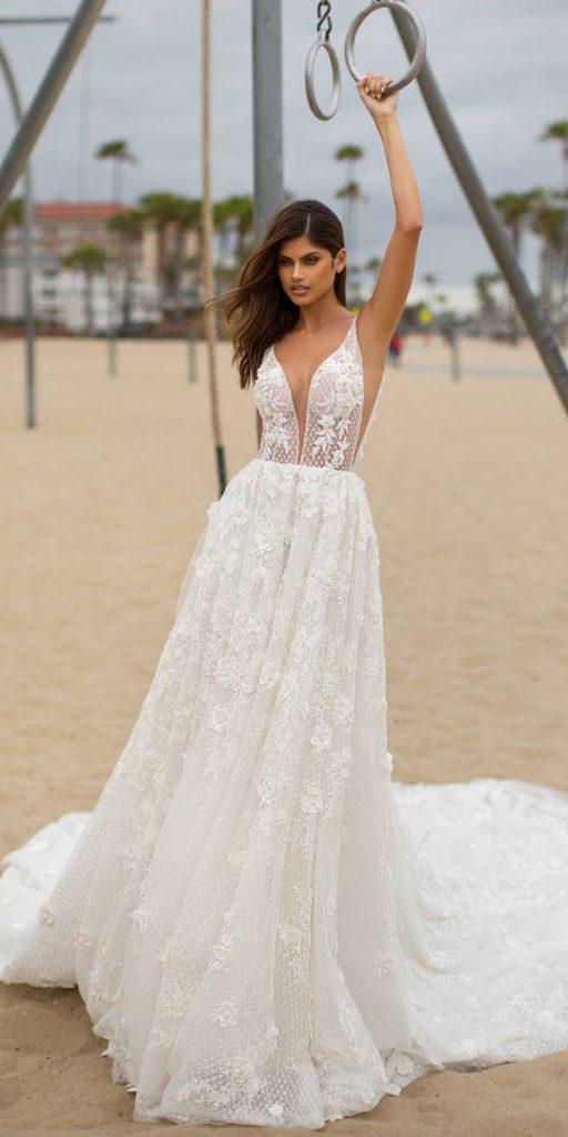milla nova wedding dresses 2019 a line sexy deep v neckline lace floral