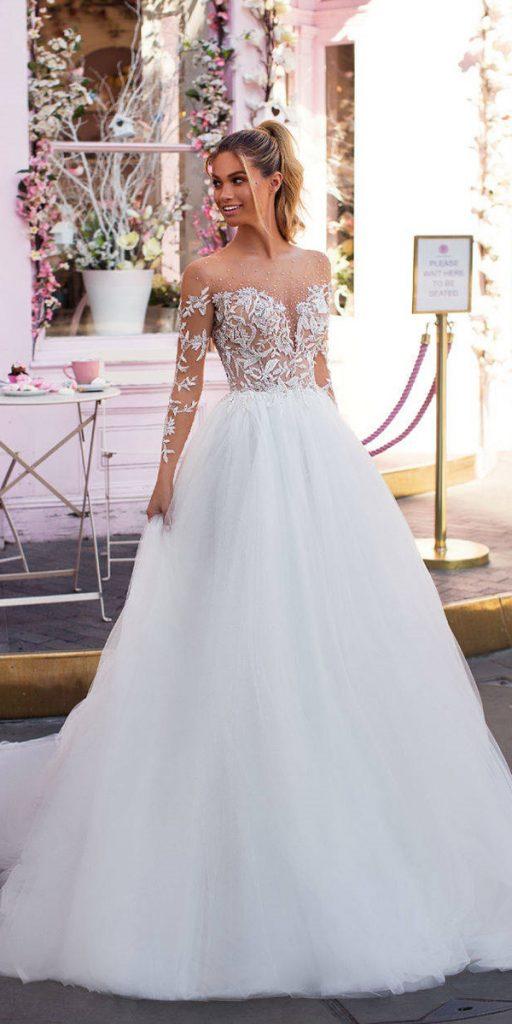 milla nova wedding dresses 2019 a line with illusion long sleeves tulle skirt