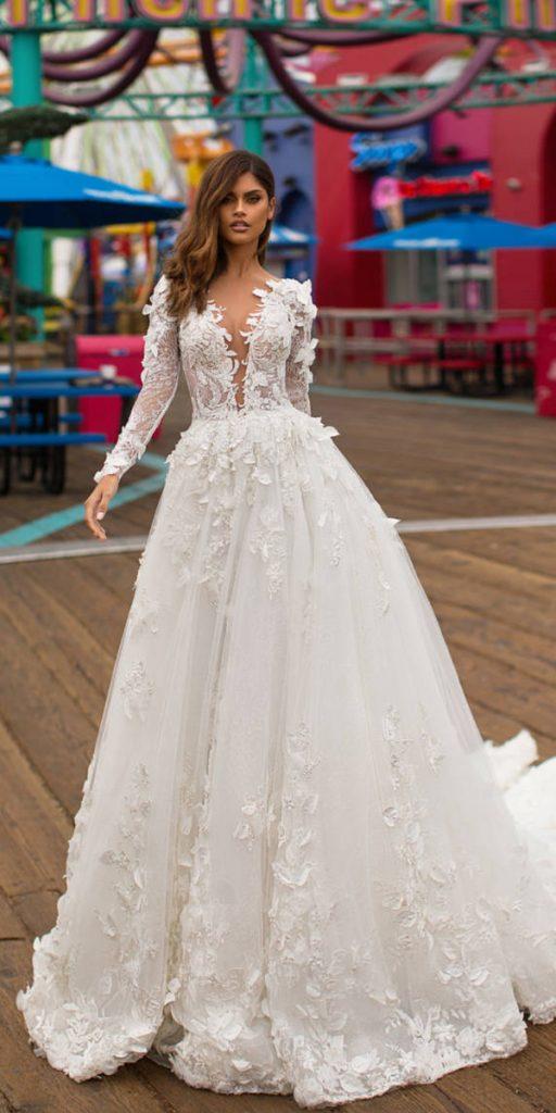 milla nova wedding dresses 2019 ball gown with long sleeves floral appliques