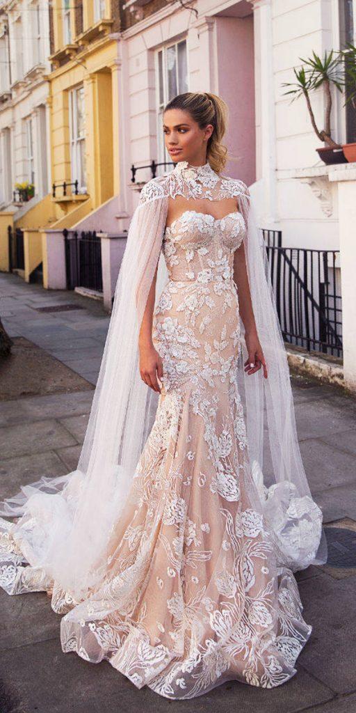 milla nova wedding dresses 2019 mermaid sweetheart lace blush with cape