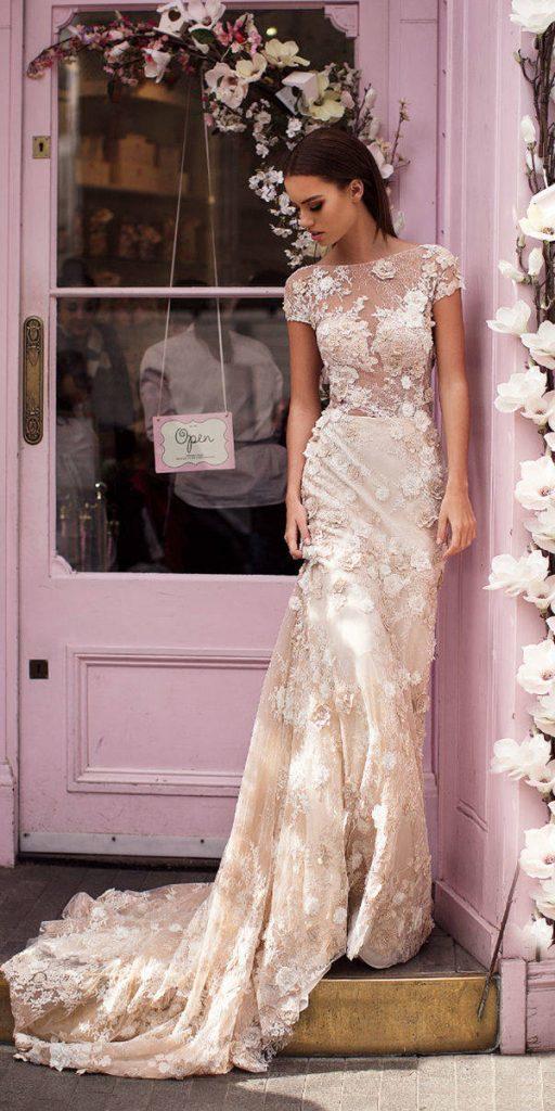 milla nova wedding dresses 2019 sheath blush floral appliques lace