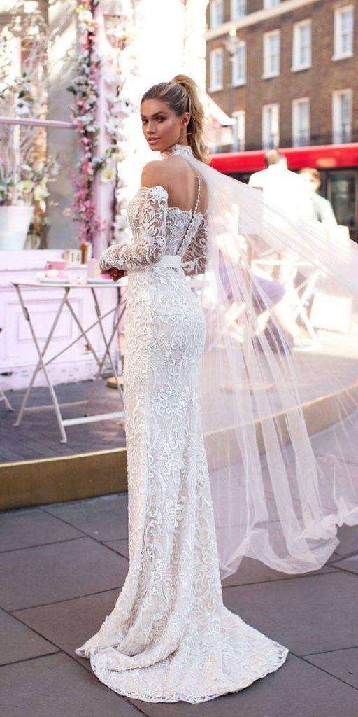 milla nova wedding dresses 2019 sheath with sleeves full lace cape
