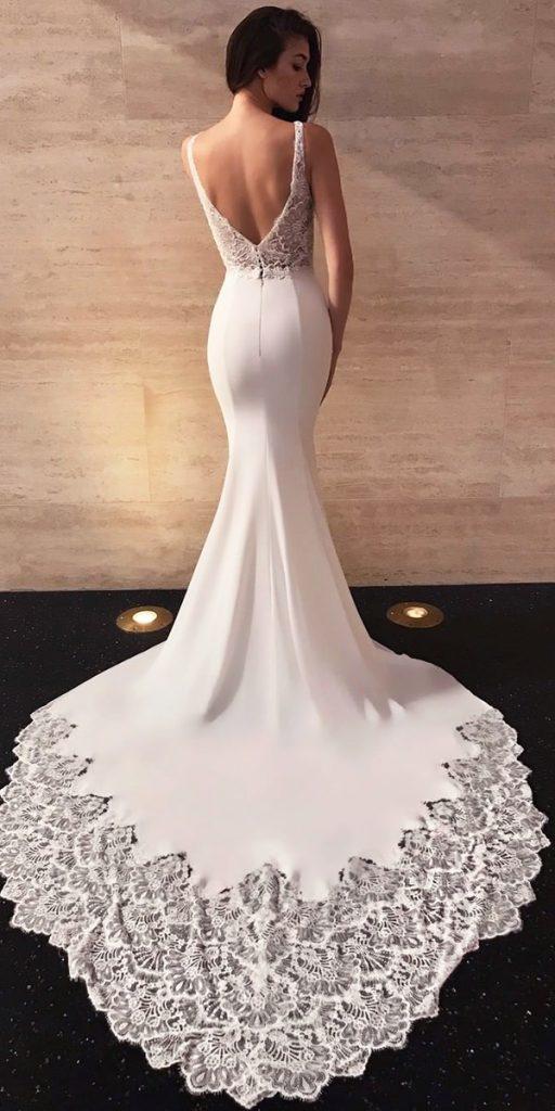 satin wedding dresses mermaid sexy low back with train lace enzoani