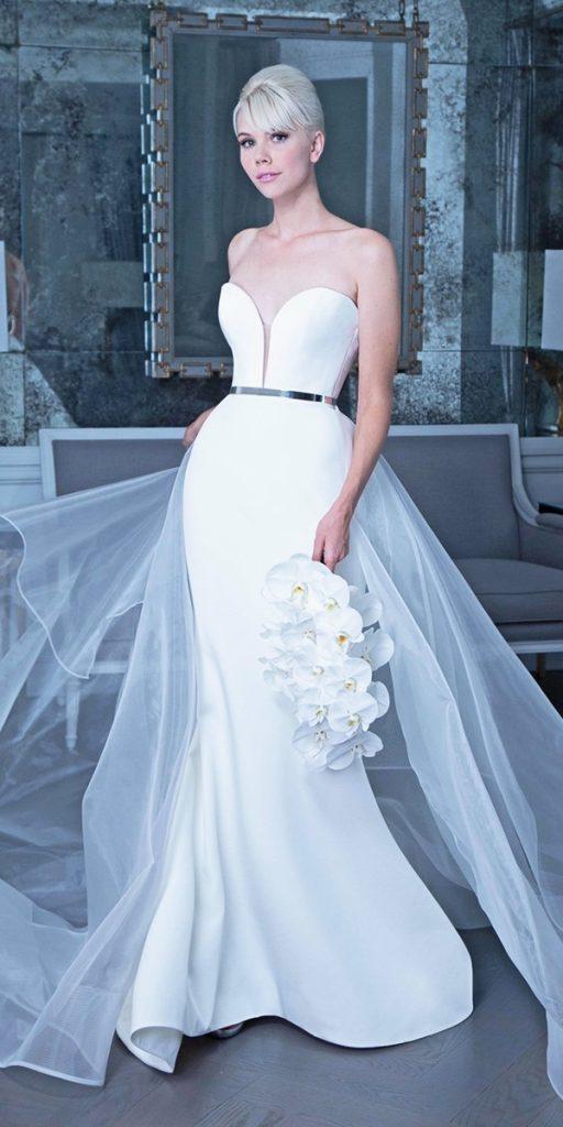 satin wedding dresses mermaid sweetheart strapless neckline simple romona keveza