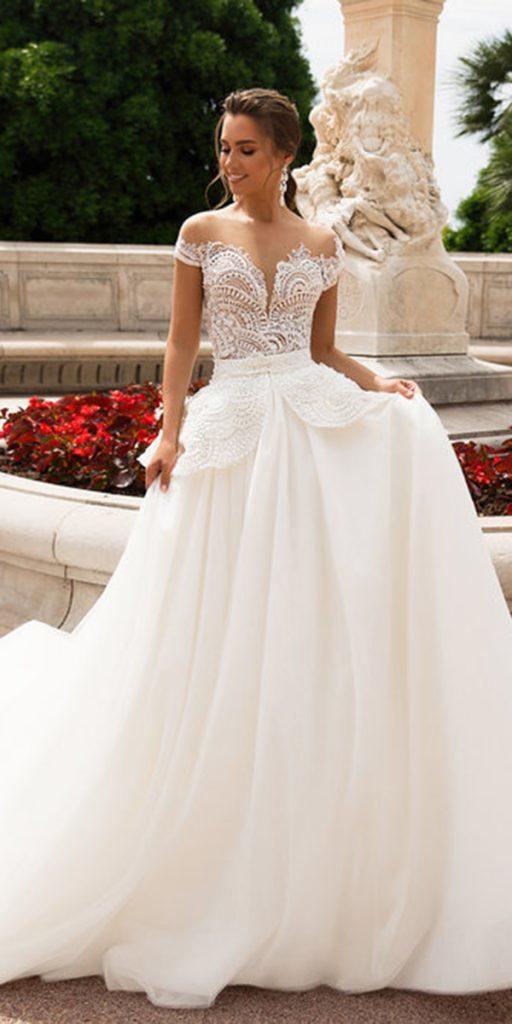 viero wedding dresses ball gown illusion neckline lace top