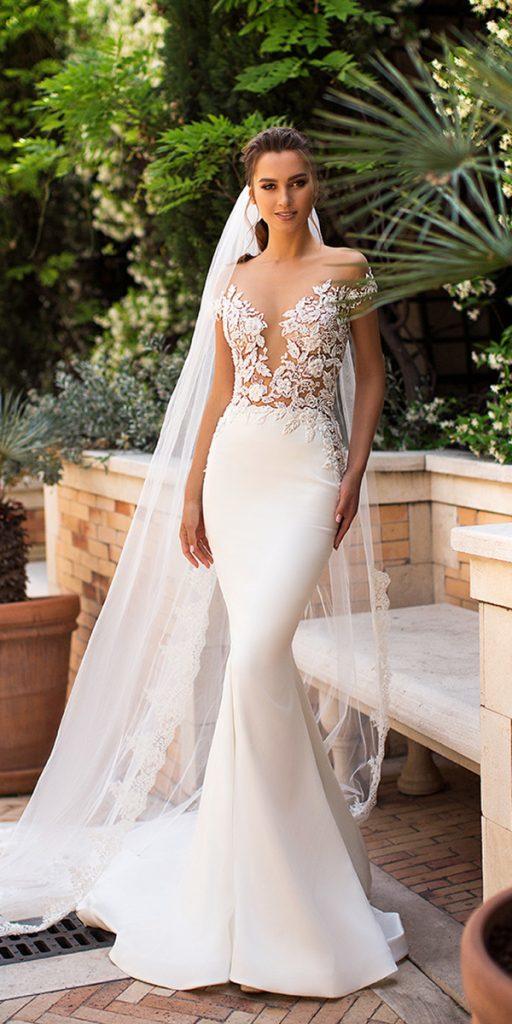 viero wedding dresses 2019 mermaid with cap sleeves floral top satin