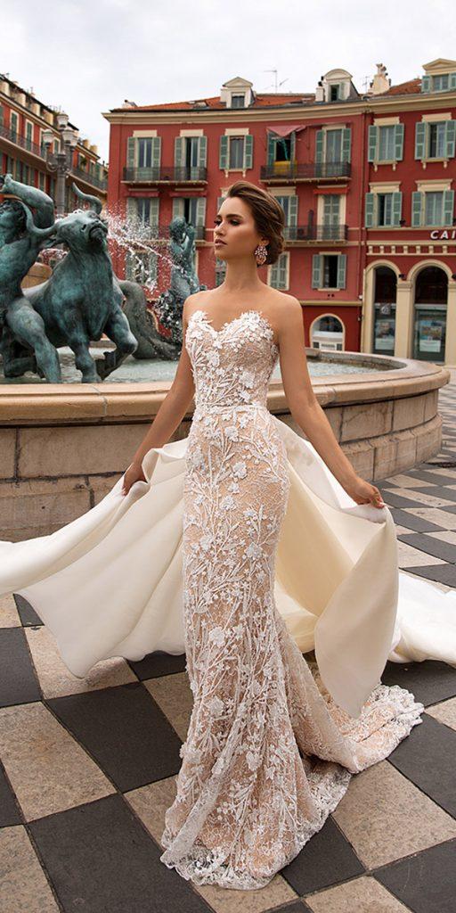 viero wedding dresses 2019 sheath strapless sweetheart lace with overskirt