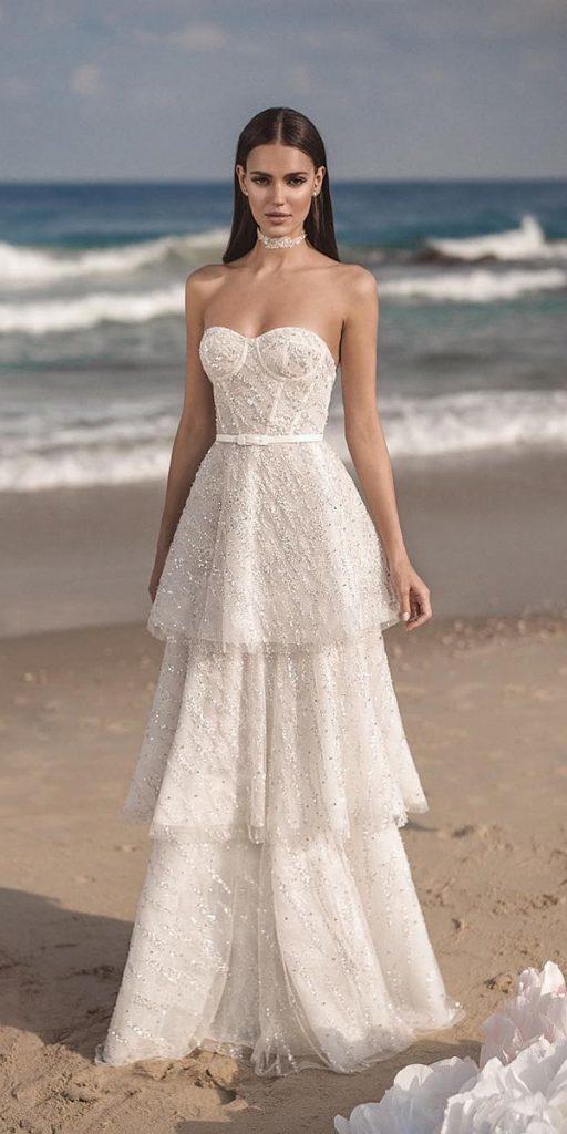 beach wedding dresses a line sweetheart strapless neckline sequins ruffled skirt leegrebenau