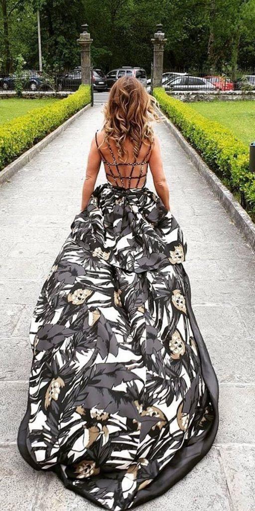 black and white wedding dresses backless with train princess aliciaruedaatelier