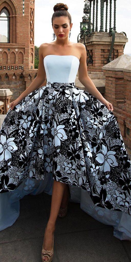 black and white wedding dresses high low strapless neckline with train sanjskaobleka