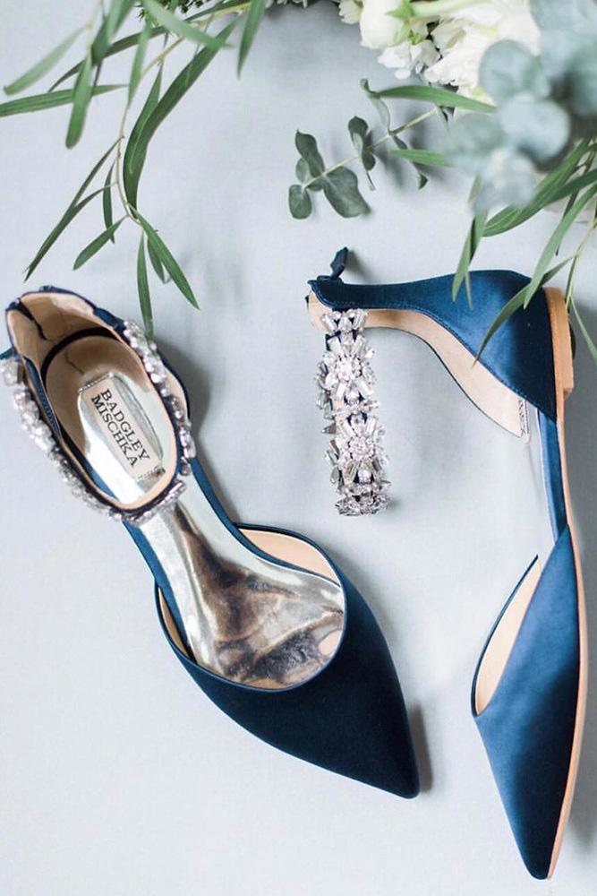 flat wedding shoes dark blue with stones badgley mischka