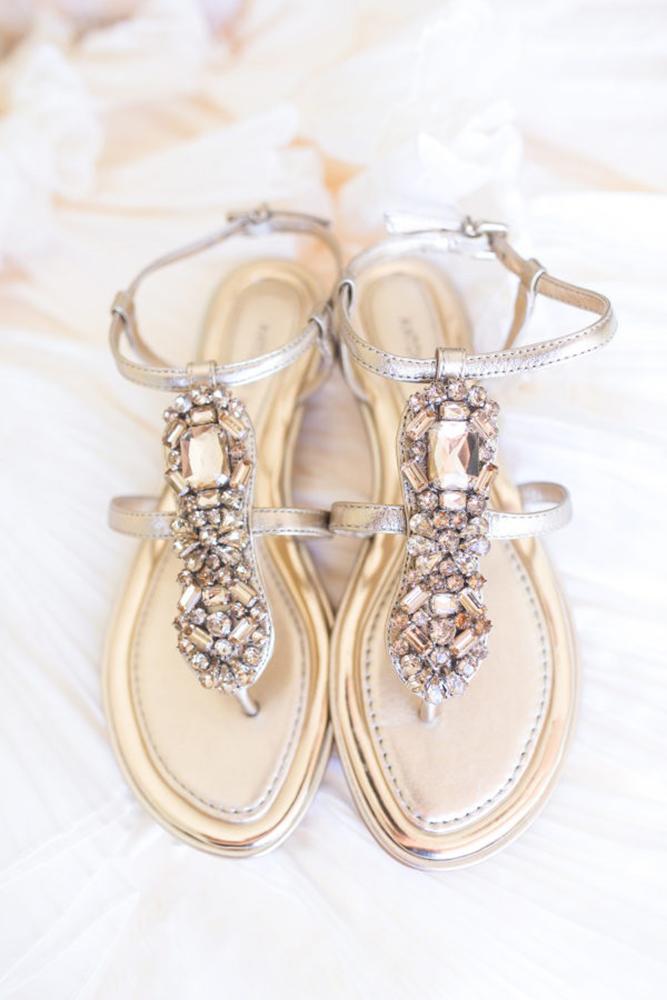 flat wedding shoes sandals with stones beach country dana cubbage weddings