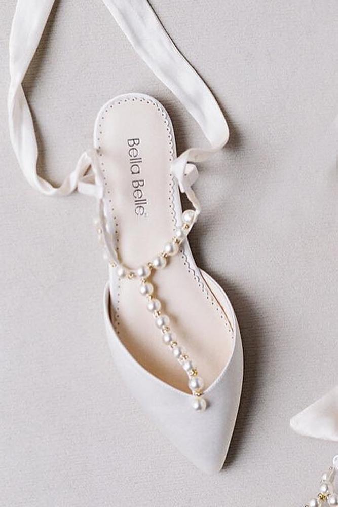  flat wedding shoes v simple with pearls bellabelleshoes