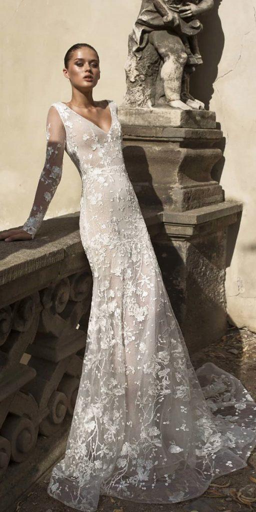 helena kolan wedding dresses 2019 fit and flare v neckline with long sleeves floral lace