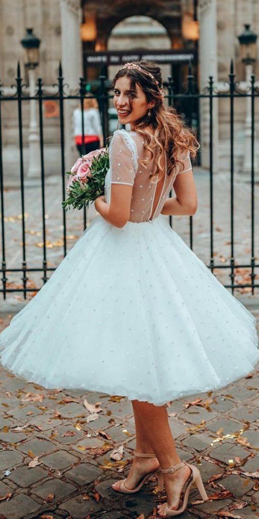 knee length wedding dresses with cap sleeves open back illusion top nadiamanzato