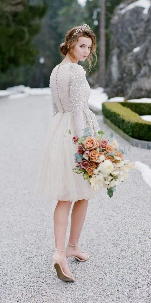 knee length wedding dresses with long sleeves country chanamarelus