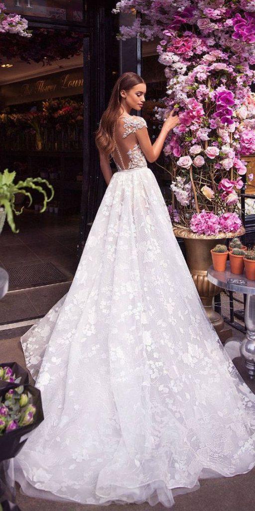 lace back wedding dresses a line illusion back with cap sleeves lace milla nova