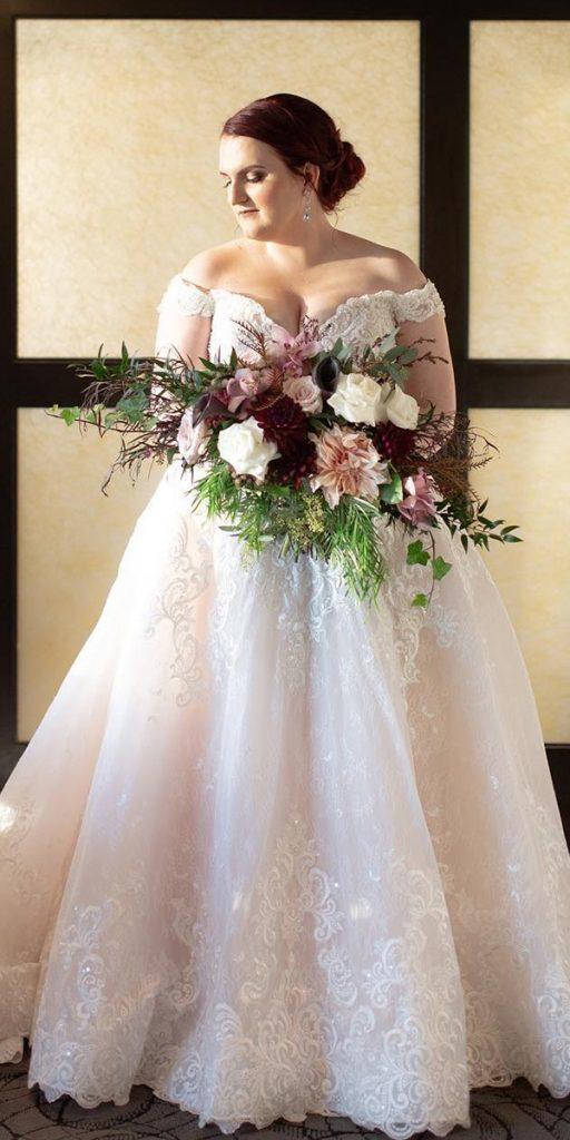 lace plus size wedding dresses sweetheart off the shoulder blush truegrace photo