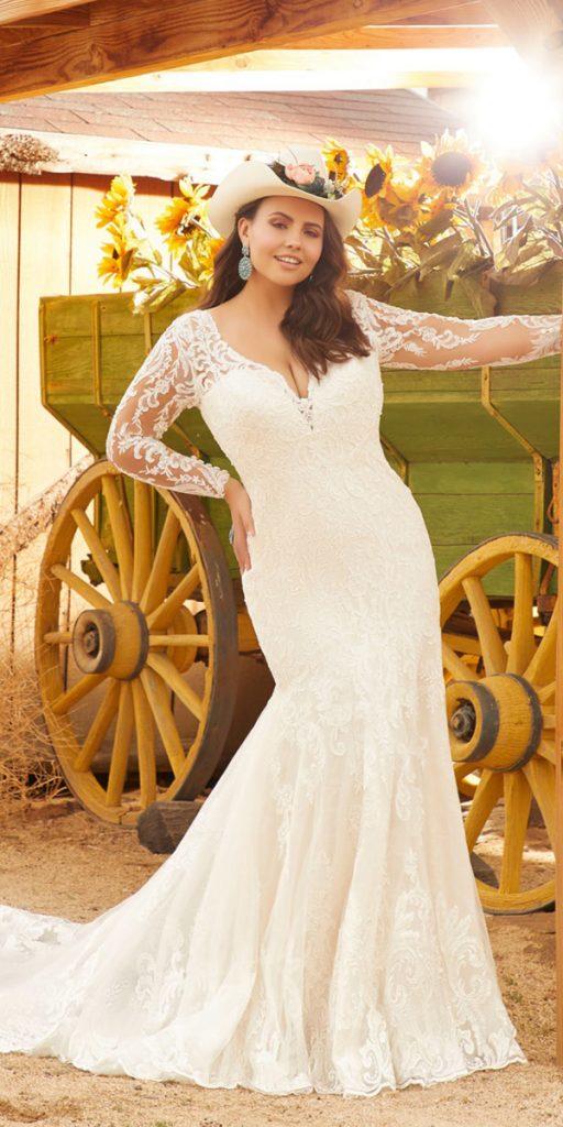 lace plus size wedding dresses with illusion long sleeves fit and flare lace mori lee