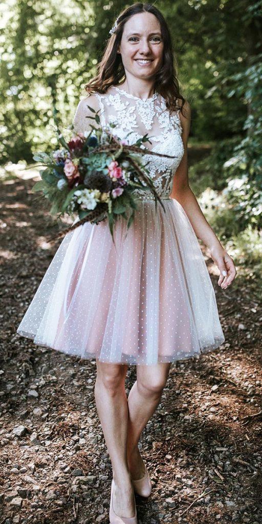 lace short wedding dresses blush skirt country atelier qaragma