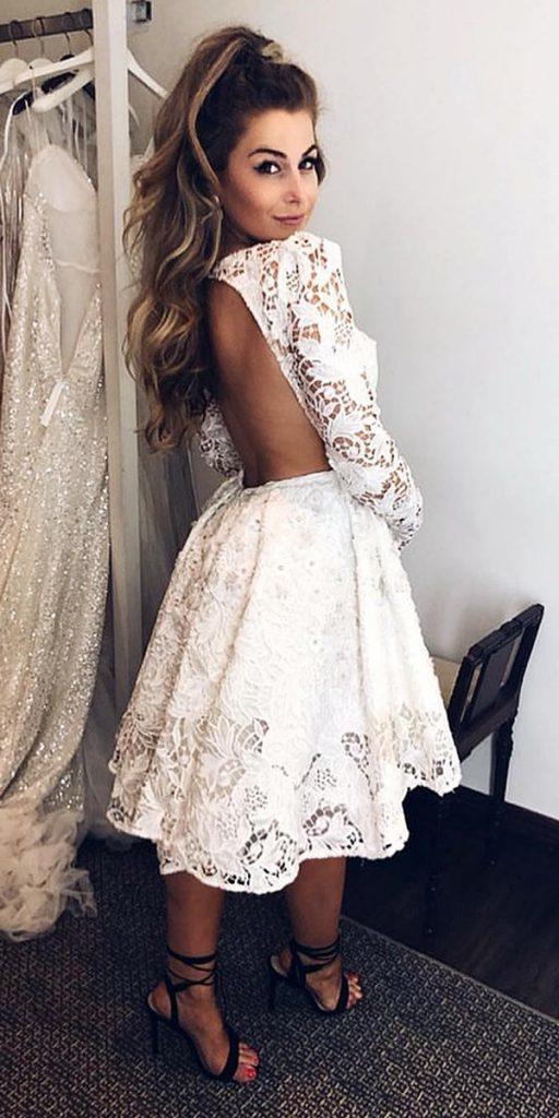 lace short wedding dresses open back with long sleeves inbaldror