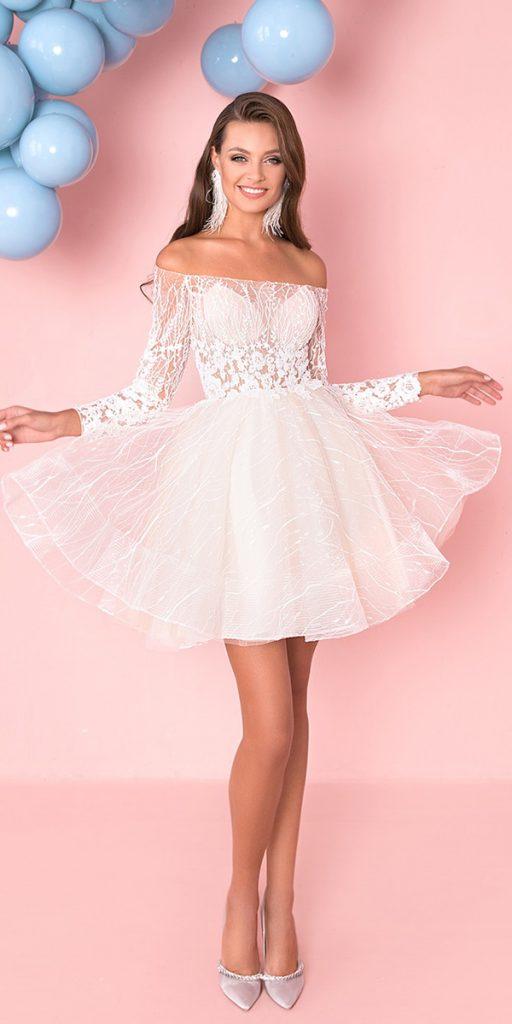 lace short wedding dresses with long sleeves off the shoulder elena vasylkova
