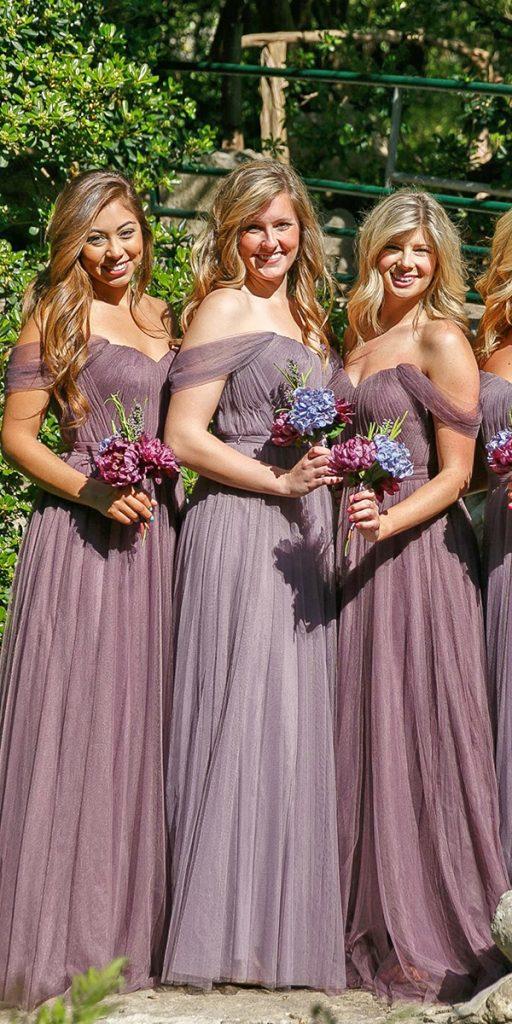 lavender bridesmaid dresses simple sweetheart neckline off the shoulder revelry