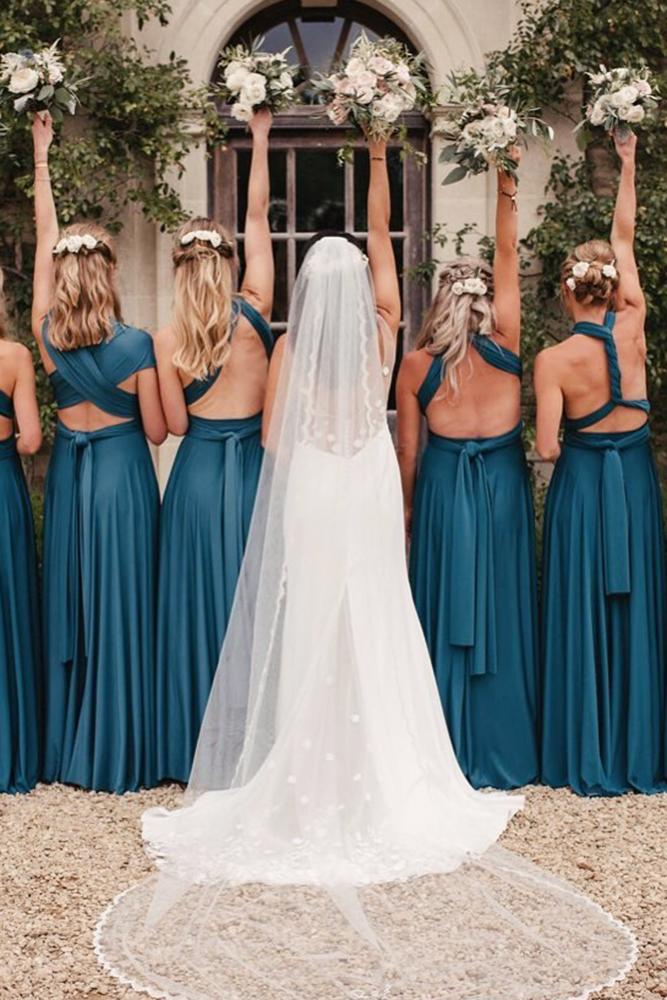 mismatched bridesmaid dresses dark blue long with open back mcgivernphotography