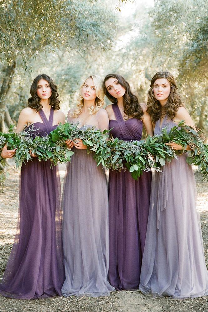  mismatched bridesmaid dresses long purple rustic country two birds