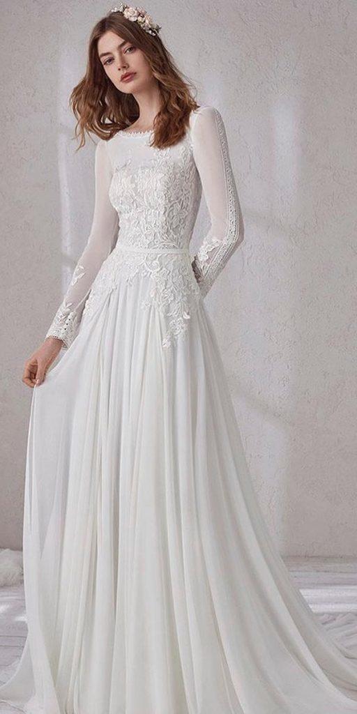 modest wedding dresses with sleeves a line lace pronovias