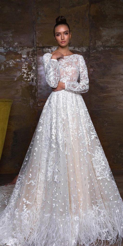  modest wedding dresses with sleeves a line with fringe 2019 crystaldesign