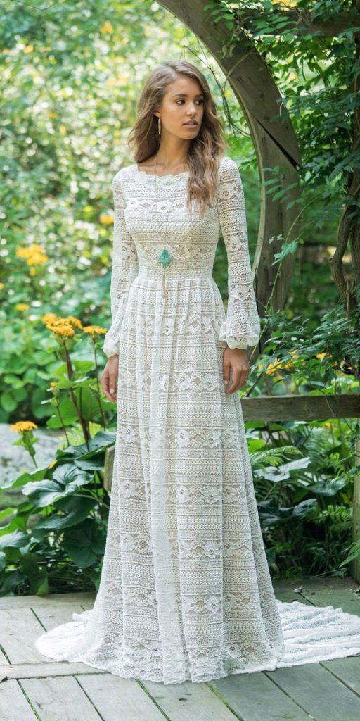  modest wedding dresses with sleeves boho lace country justinalexander