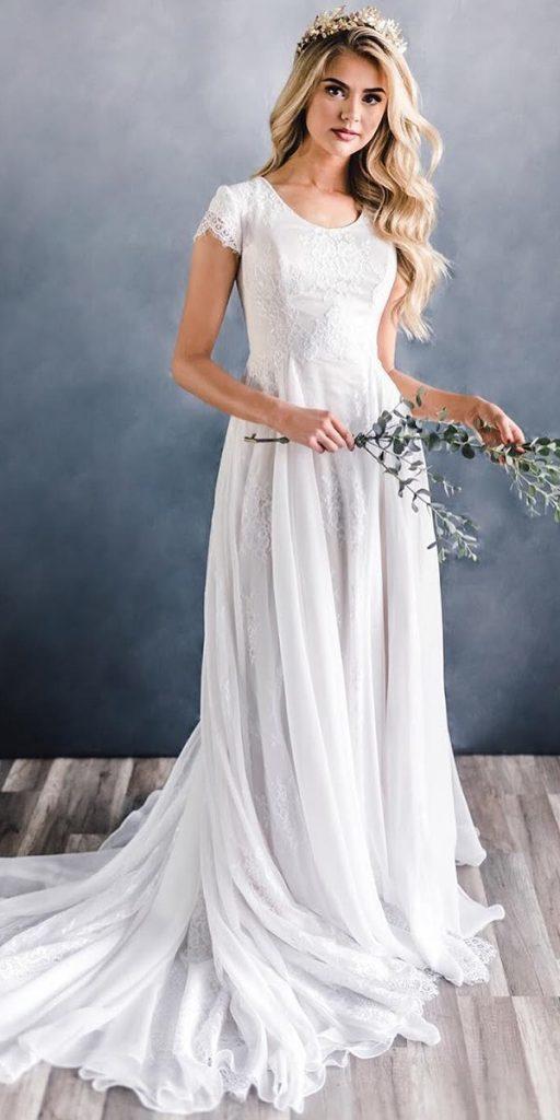  modest wedding dresses with sleeves delicate lace train elizabethcooperdesign