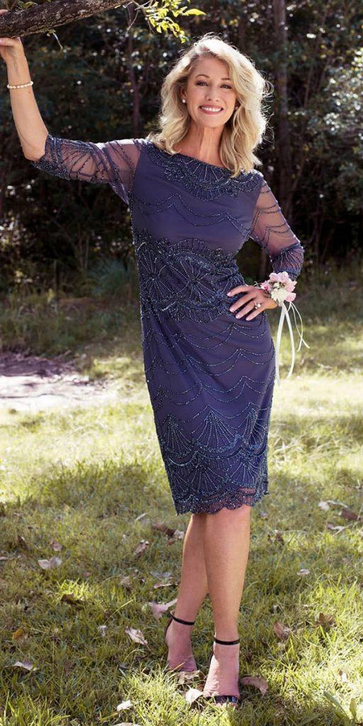 mother of the groom dresses knee length with sleeves navy sequins oleg cassiniau