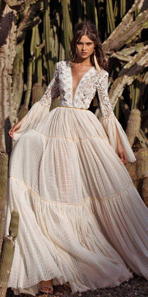 rara avis wedding dresses a line with long sleeves plunging neckline lace top 2019