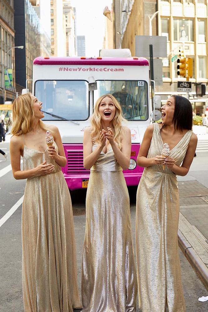 sequin bridesmaid dresses long gold with straps v neckline hayleypaigeoccasions