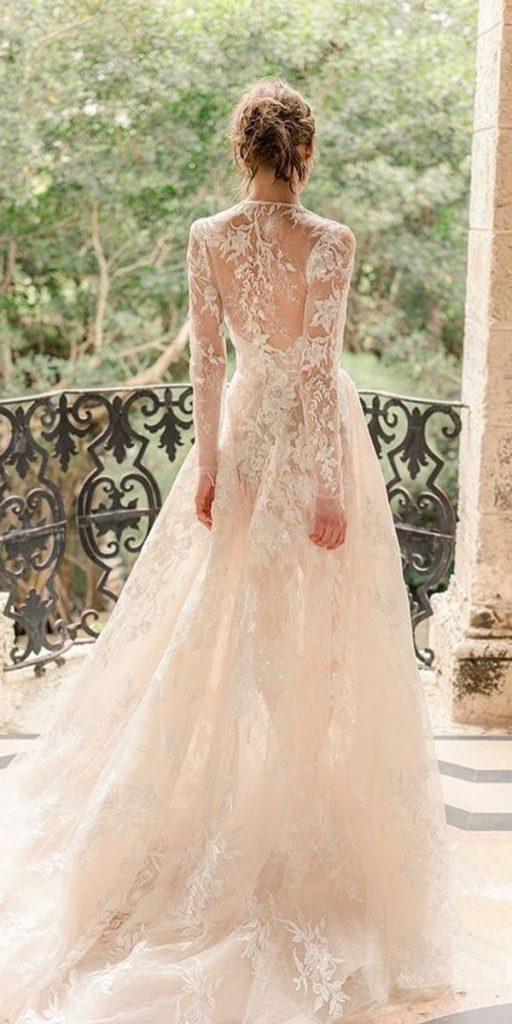  a line wedding dresses with illusion long sleeves with train moniquelhuillier